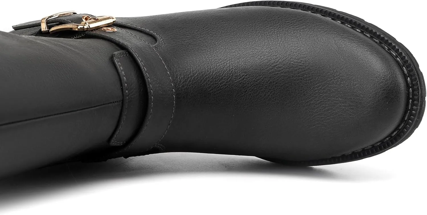 DECARSDZ Women's Knee-High Boots Fashion Riding Booite Metal Buckle Calf Boot