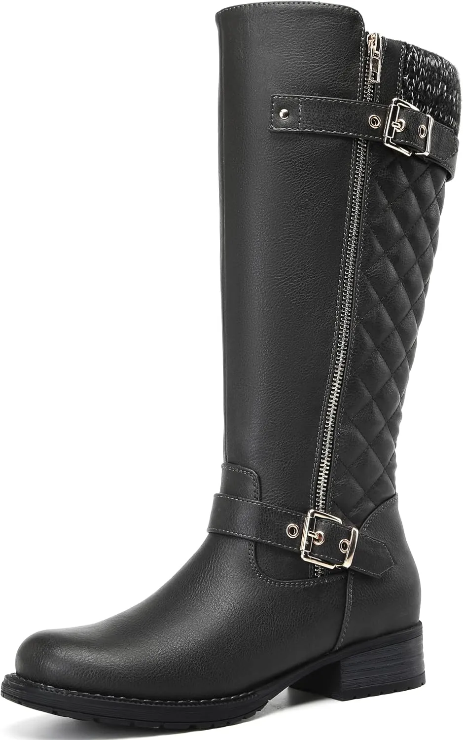 DECARSDZ Women's Knee-High Boots Fashion Riding Booite Metal Buckle Calf Boot