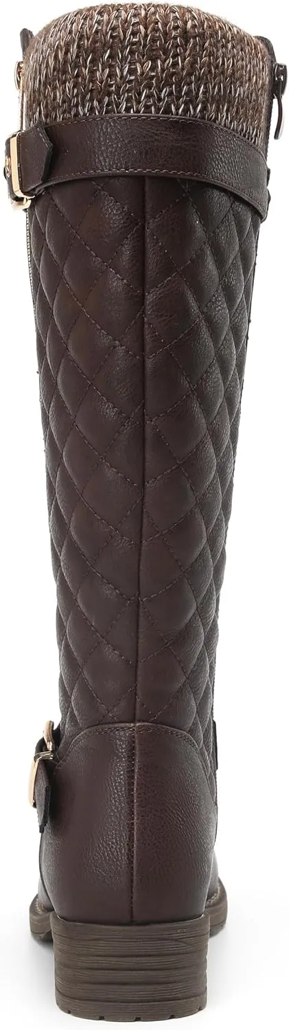 DECARSDZ Women's Knee-High Boots Fashion Riding Booite Metal Buckle Calf Boot