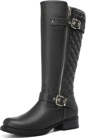 DECARSDZ Women's Knee-High Boots Fashion Riding Booite Metal Buckle Calf Boot