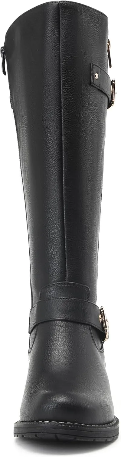 DECARSDZ Women's Knee-High Boots Fashion Riding Booite Metal Buckle Calf Boot