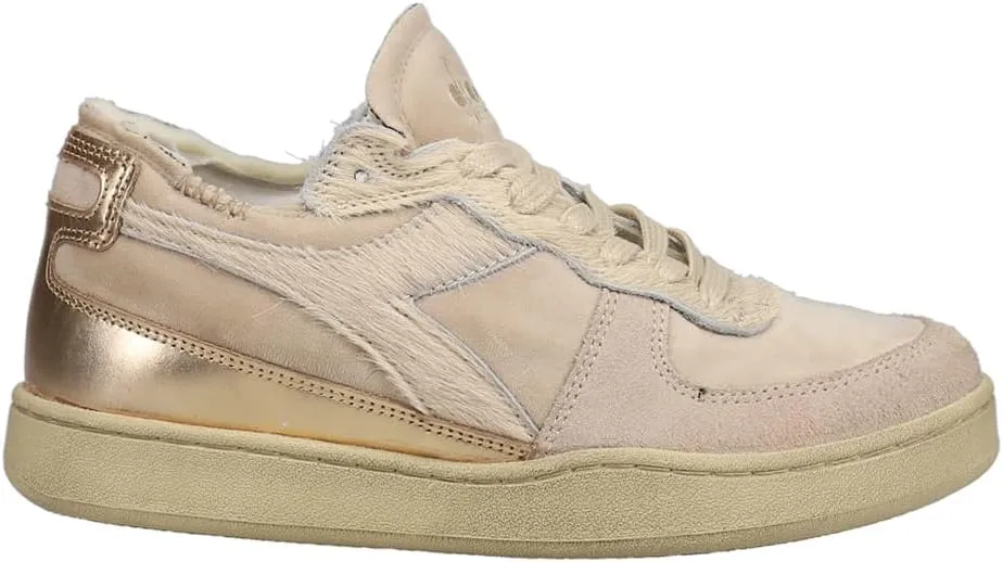 Diadora Womens Mi Basket Row Cut Circus Dirty Metallic Lace Up Sneakers Shoes Casual - Beige - Size 10 M, 179027-25010