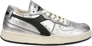 Diadora Womens Mi Basket Row Cut Silver Used Lace Up Sneakers Shoes Casual - Silver