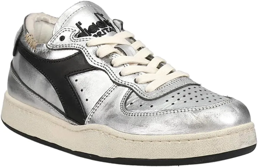 Diadora Womens Mi Basket Row Cut Silver Used Lace Up Sneakers Shoes Casual - Silver