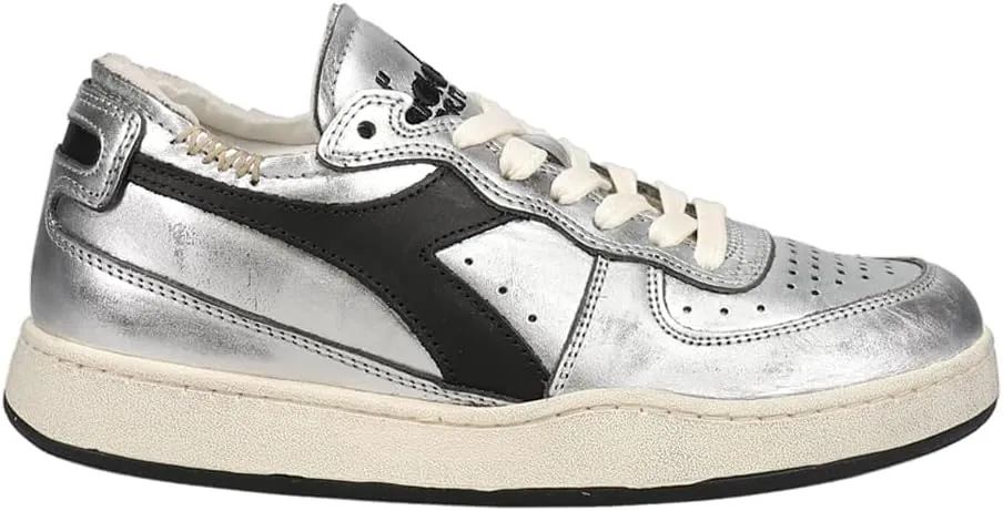 Diadora Womens Mi Basket Row Cut Silver Used Lace Up Sneakers Shoes Casual - Silver
