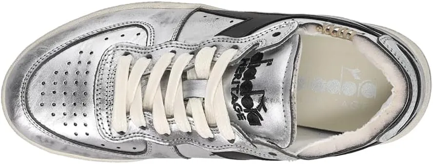 Diadora Womens Mi Basket Row Cut Silver Used Lace Up Sneakers Shoes Casual - Silver