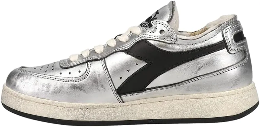 Diadora Womens Mi Basket Row Cut Silver Used Lace Up Sneakers Shoes Casual - Silver
