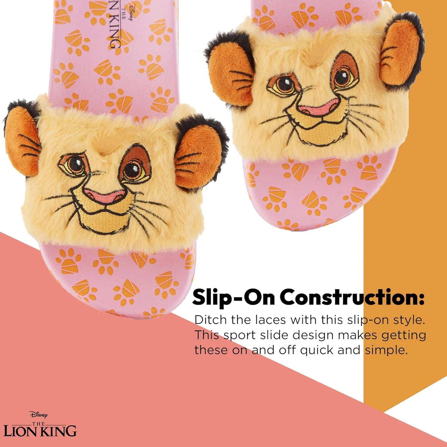 Disney Ladies Lion King Slides Sandals - Ladies Classic Simba Mufasa Timon and Pumba Slide Sandals Classic Lion King Slip On Slides