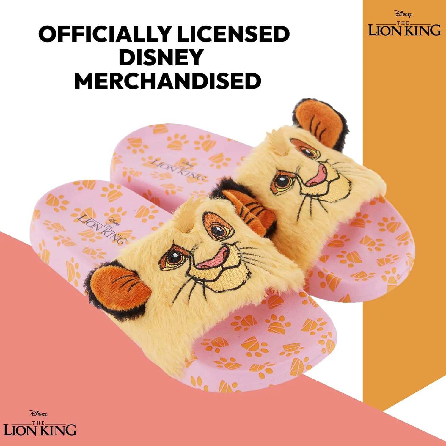 Disney Ladies Lion King Slides Sandals - Ladies Classic Simba Mufasa Timon and Pumba Slide Sandals Classic Lion King Slip On Slides