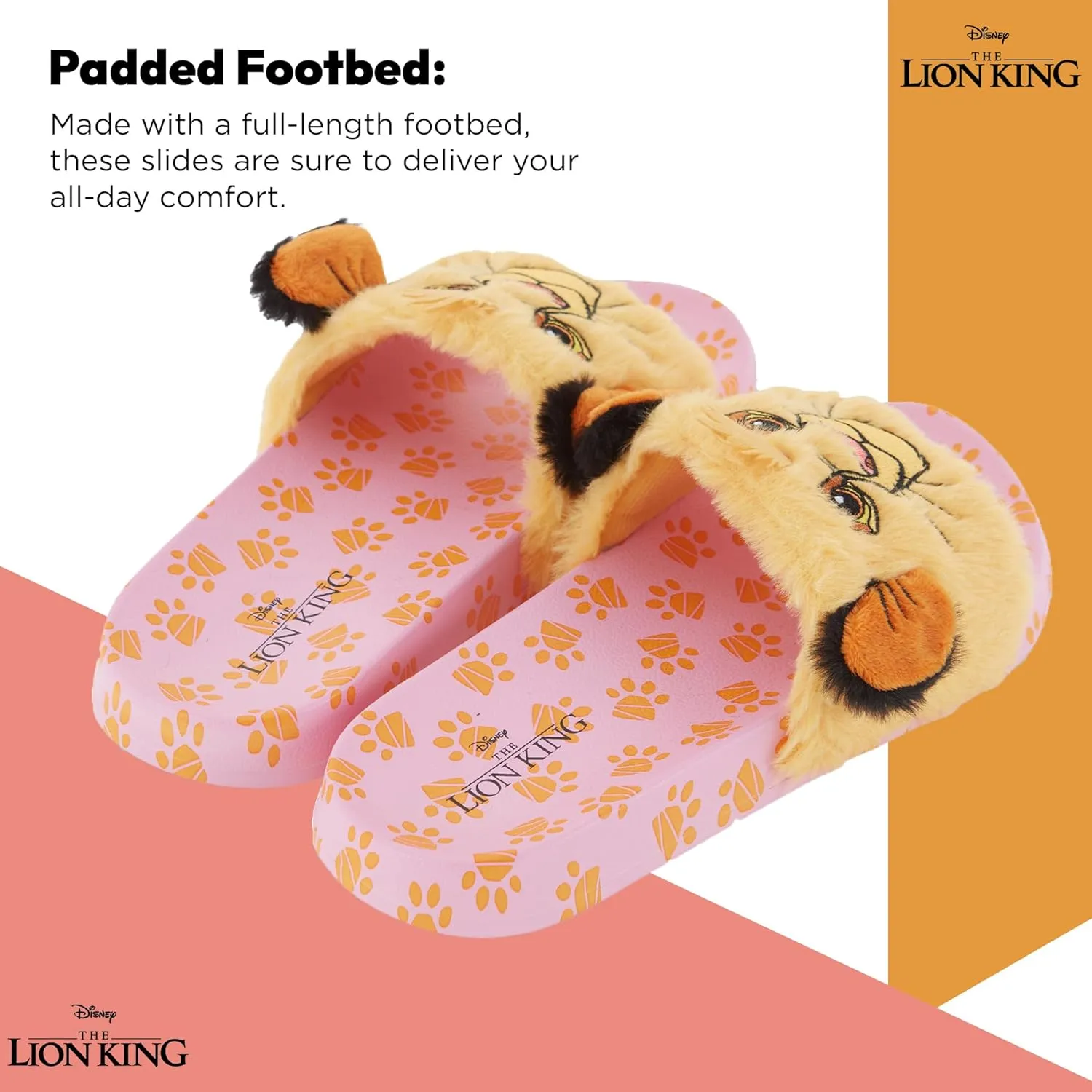 Disney Ladies Lion King Slides Sandals - Ladies Classic Simba Mufasa Timon and Pumba Slide Sandals Classic Lion King Slip On Slides