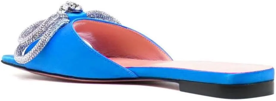 Divanne Slide Sandals for Women, Rhinestone Sandal Flats Bow Slippers Comfort Dressy Flat Slides
