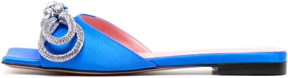 Divanne Slide Sandals for Women, Rhinestone Sandal Flats Bow Slippers Comfort Dressy Flat Slides