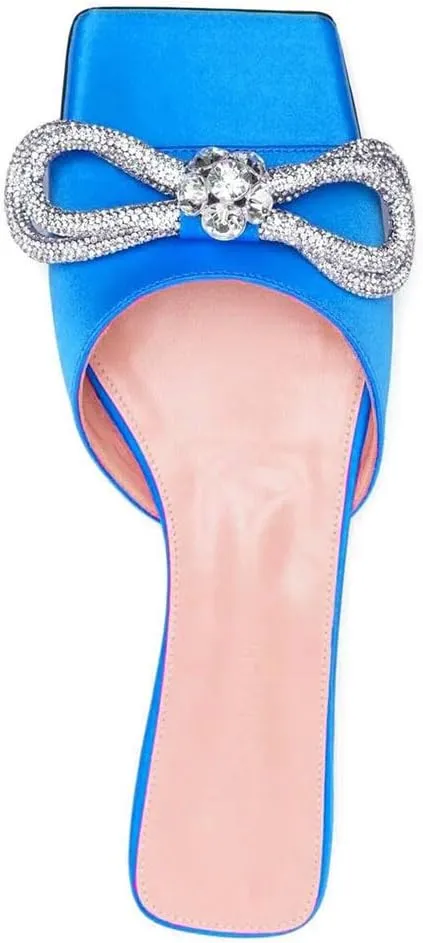 Divanne Slide Sandals for Women, Rhinestone Sandal Flats Bow Slippers Comfort Dressy Flat Slides