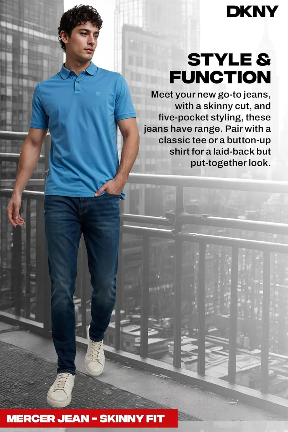 DKNY Mens Skinny Jeans for Men - Stretch Denim Classic 5 Pocket Men's Skinny Jeans | Stretch Fit Denim for Men