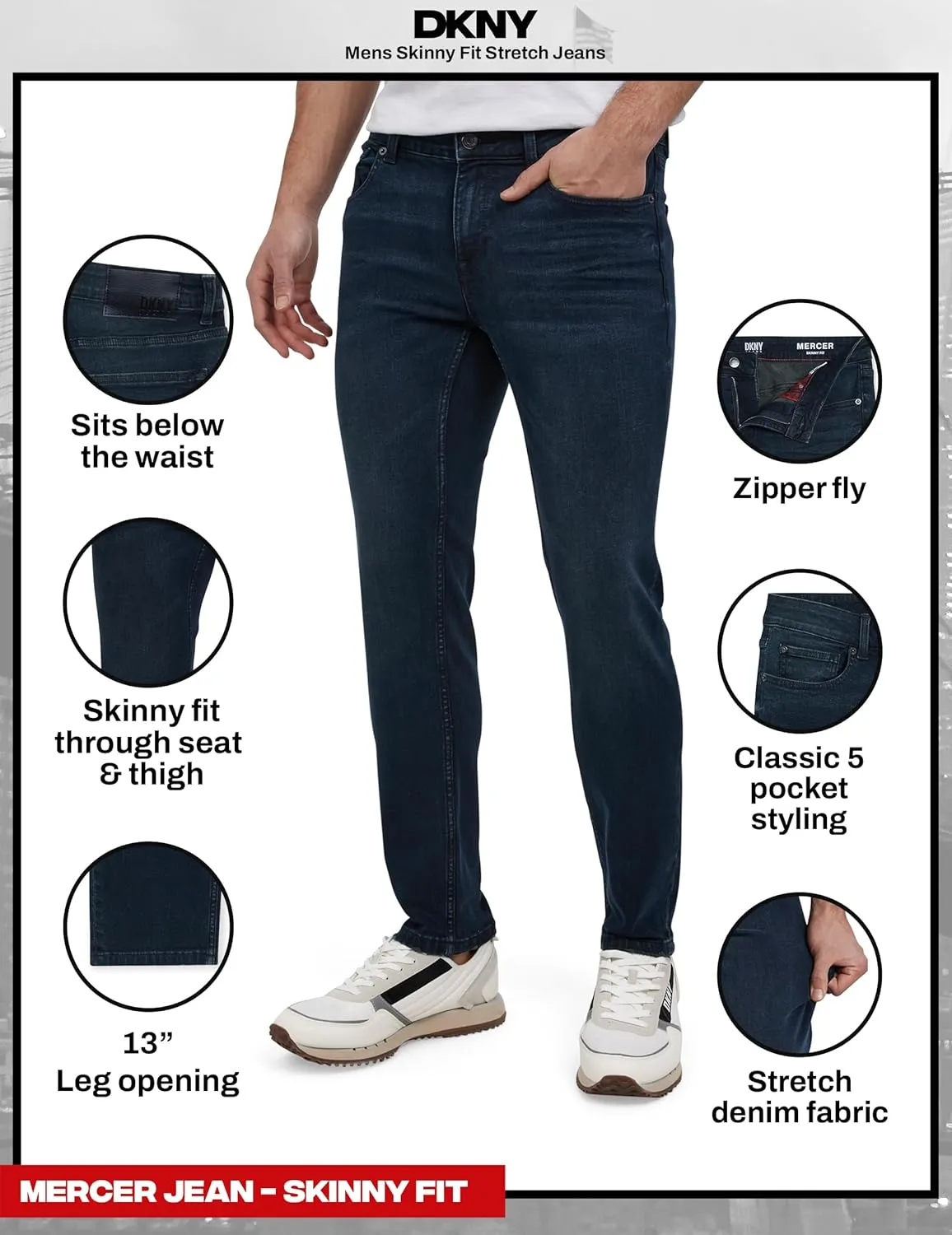 DKNY Mens Skinny Jeans for Men - Stretch Denim Classic 5 Pocket Men's Skinny Jeans | Stretch Fit Denim for Men