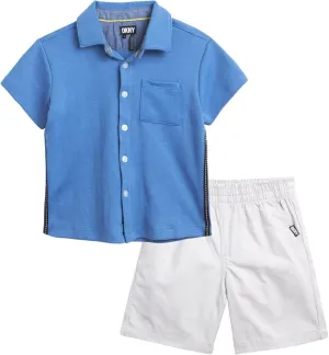 DKNY Toddler Baby Boys' Short Set - 2 Piece Short Sleeve Button Down Shirt and Matching Summer Shorts (Sizes: 2T-7)