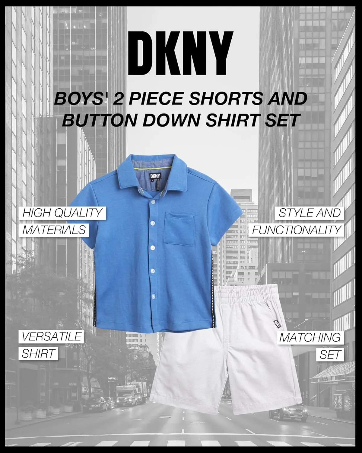 DKNY Toddler Baby Boys' Short Set - 2 Piece Short Sleeve Button Down Shirt and Matching Summer Shorts (Sizes: 2T-7)