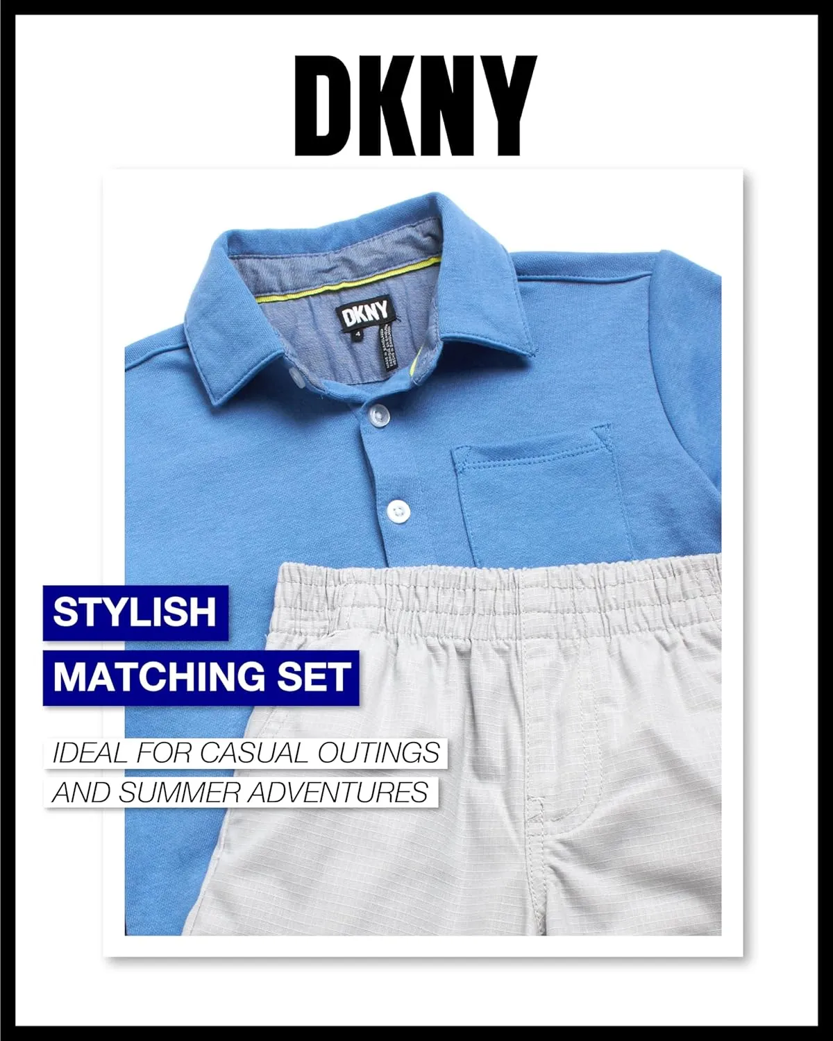 DKNY Toddler Baby Boys' Short Set - 2 Piece Short Sleeve Button Down Shirt and Matching Summer Shorts (Sizes: 2T-7)