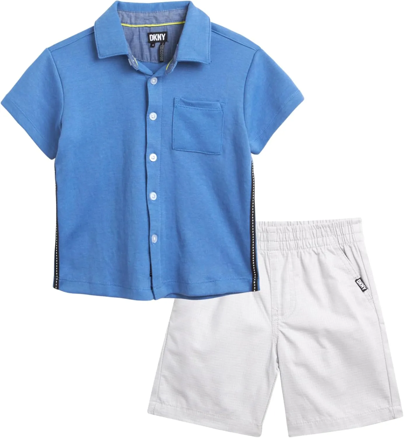 DKNY Toddler Baby Boys' Short Set - 2 Piece Short Sleeve Button Down Shirt and Matching Summer Shorts (Sizes: 2T-7)