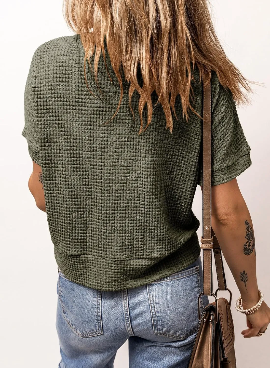 Dokotoo Womens Summer Tops 2025 Waffle Knit Button Down Shirts Casual V Neck Short Sleeve Shacket Jacket Dressy Blouses