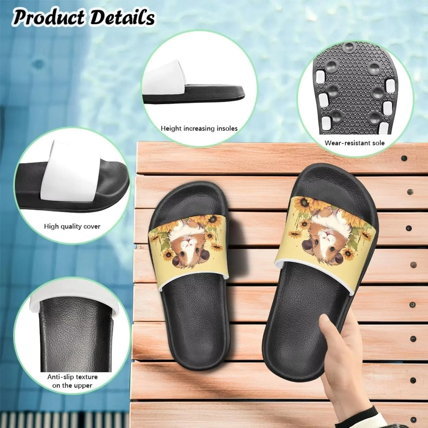 Doojoayie Cute Pet Print Slides for Girls with Non-Slip EVA Soles for Beach Pool Use