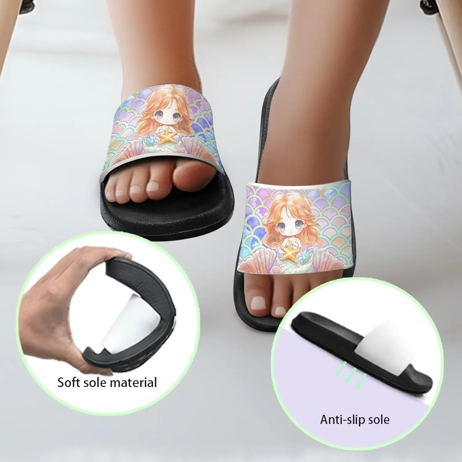 Doojoayie Wide Fit Slides for Kids Girls Colorful Beach Shoes for Water Play Non Slip