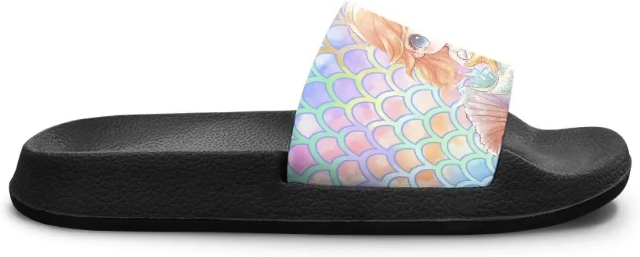 Doojoayie Wide Fit Slides for Kids Girls Colorful Beach Shoes for Water Play Non Slip