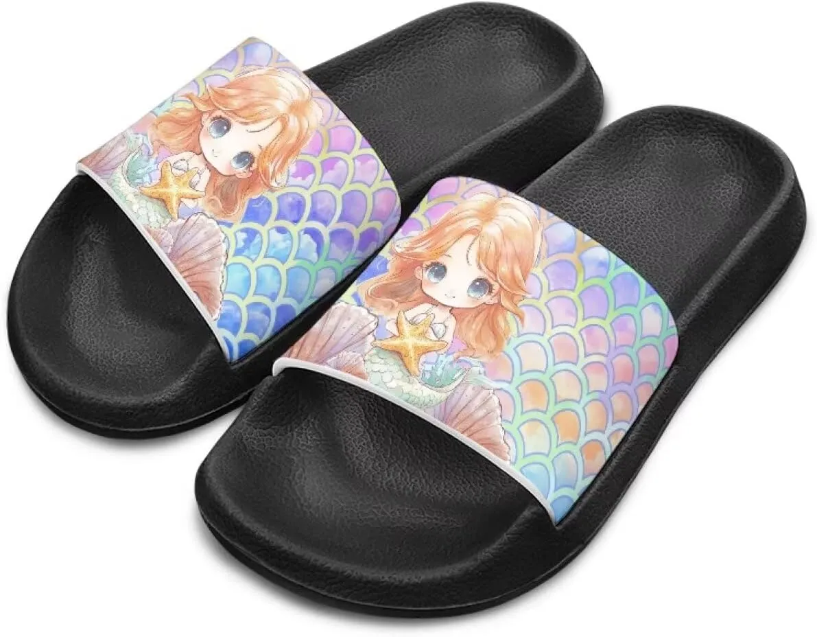 Doojoayie Wide Fit Slides for Kids Girls Colorful Beach Shoes for Water Play Non Slip