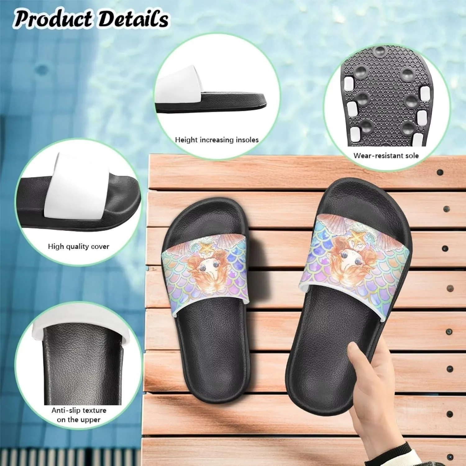 Doojoayie Wide Fit Slides for Kids Girls Colorful Beach Shoes for Water Play Non Slip