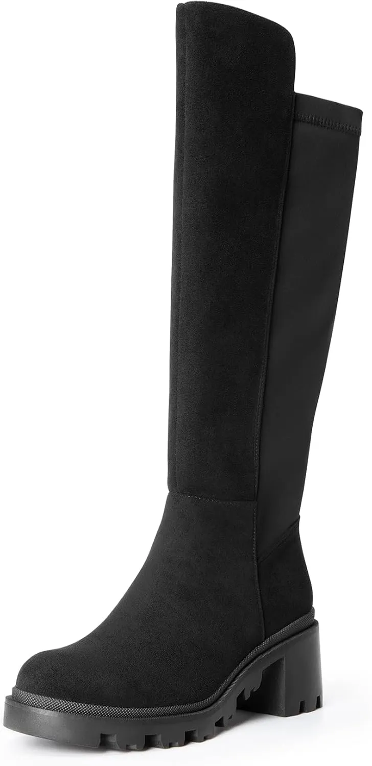 DREAM PAIRS Women's Knee High Boots, Comfortable Platform Round Toe Stretch Boots for Women
