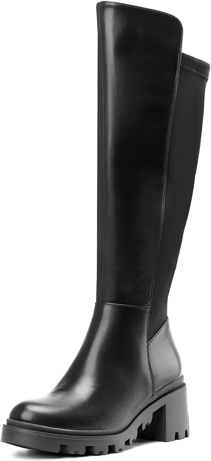 DREAM PAIRS Women's Knee High Boots, Comfortable Platform Round Toe Stretch Boots for Women