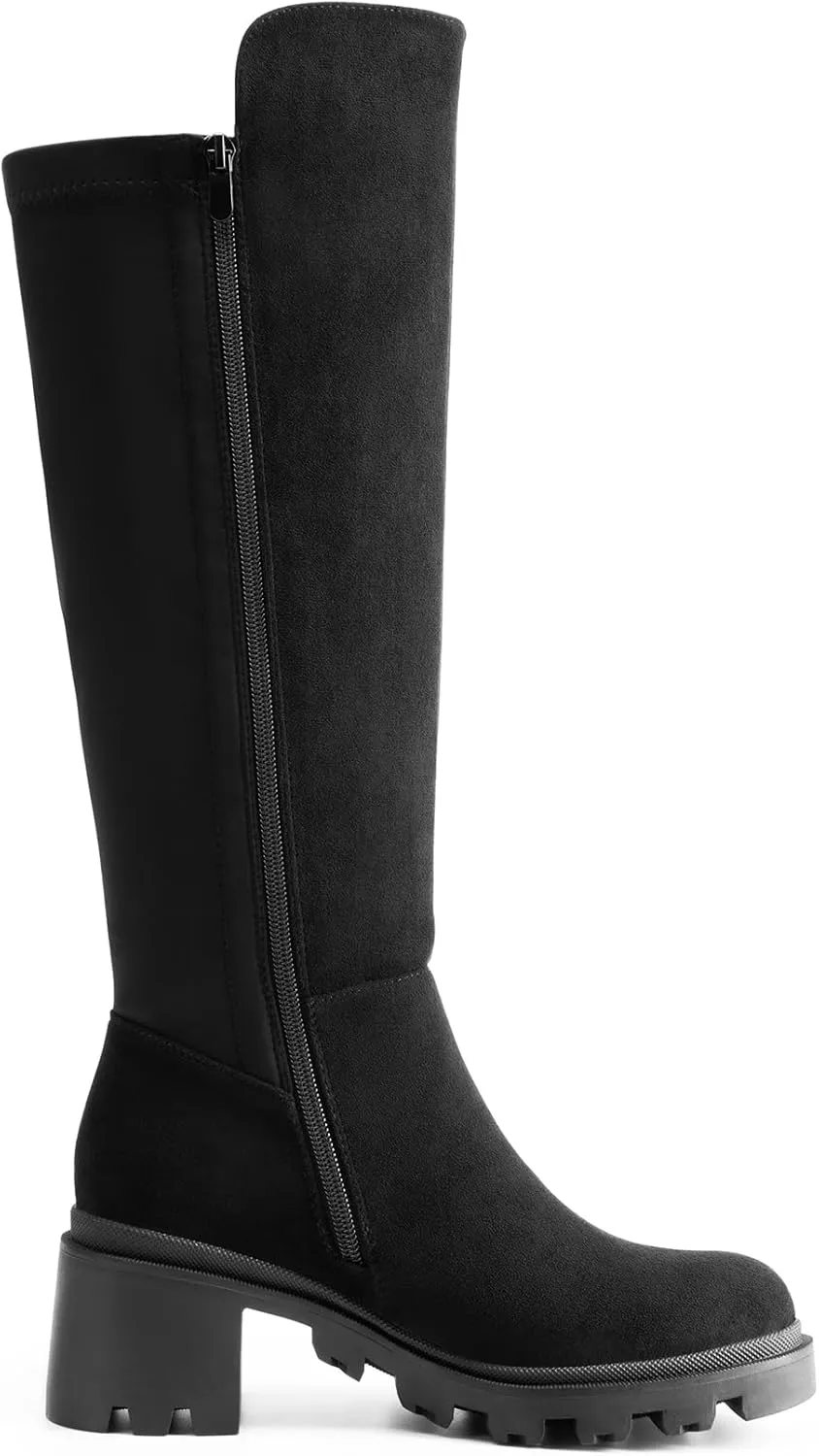 DREAM PAIRS Women's Knee High Boots, Comfortable Platform Round Toe Stretch Boots for Women