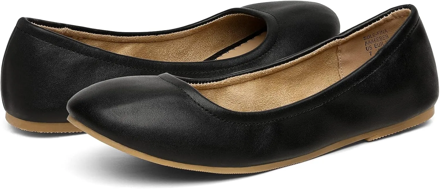 DREAM PAIRS Women's Sole-fina Solid Plain Walking Classic Ballet Flats Shoes