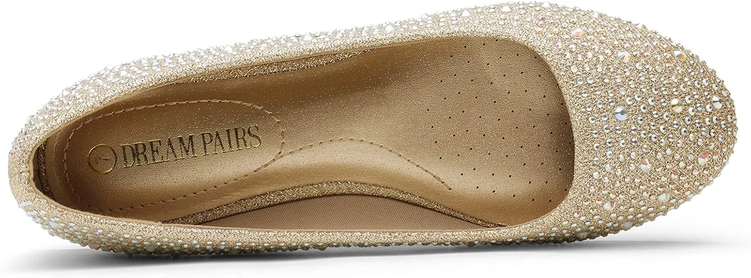 DREAM PAIRS Women's Sole-Shine Rhinestone Ballet Flats Shoes