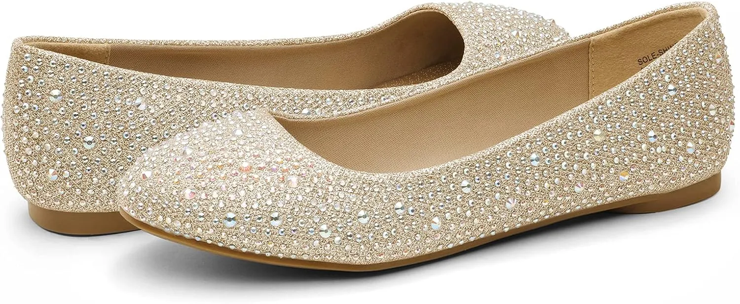 DREAM PAIRS Women's Sole-Shine Rhinestone Ballet Flats Shoes