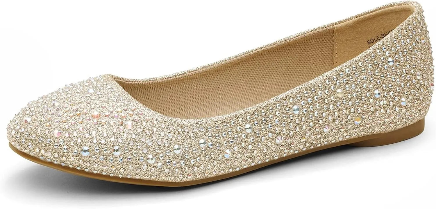 DREAM PAIRS Women's Sole-Shine Rhinestone Ballet Flats Shoes