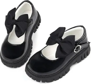 Dress Shoes for Girls Bow Flower Girl Mary Jane Flats Little Girl Dress Shoes for Wedding, Party, Birthday