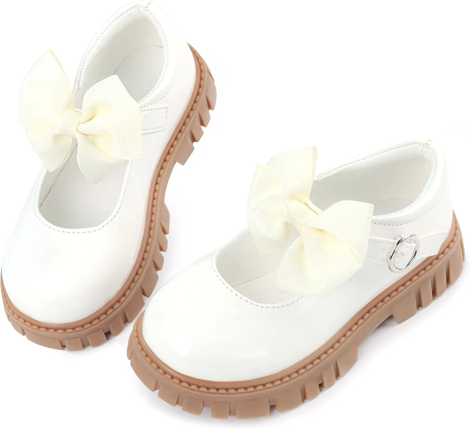 Dress Shoes for Girls Bow Flower Girl Mary Jane Flats Little Girl Dress Shoes for Wedding, Party, Birthday