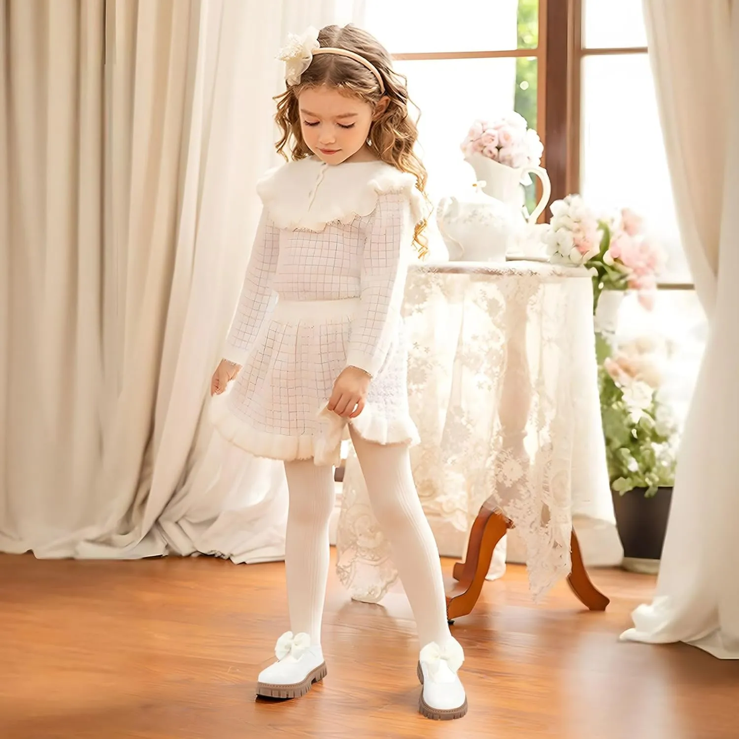 Dress Shoes for Girls Bow Flower Girl Mary Jane Flats Little Girl Dress Shoes for Wedding, Party, Birthday