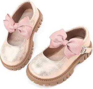 Dress Shoes for Girls Bow Flower Girl Mary Jane Flats Little Girl Dress Shoes for Wedding, Party, Birthday