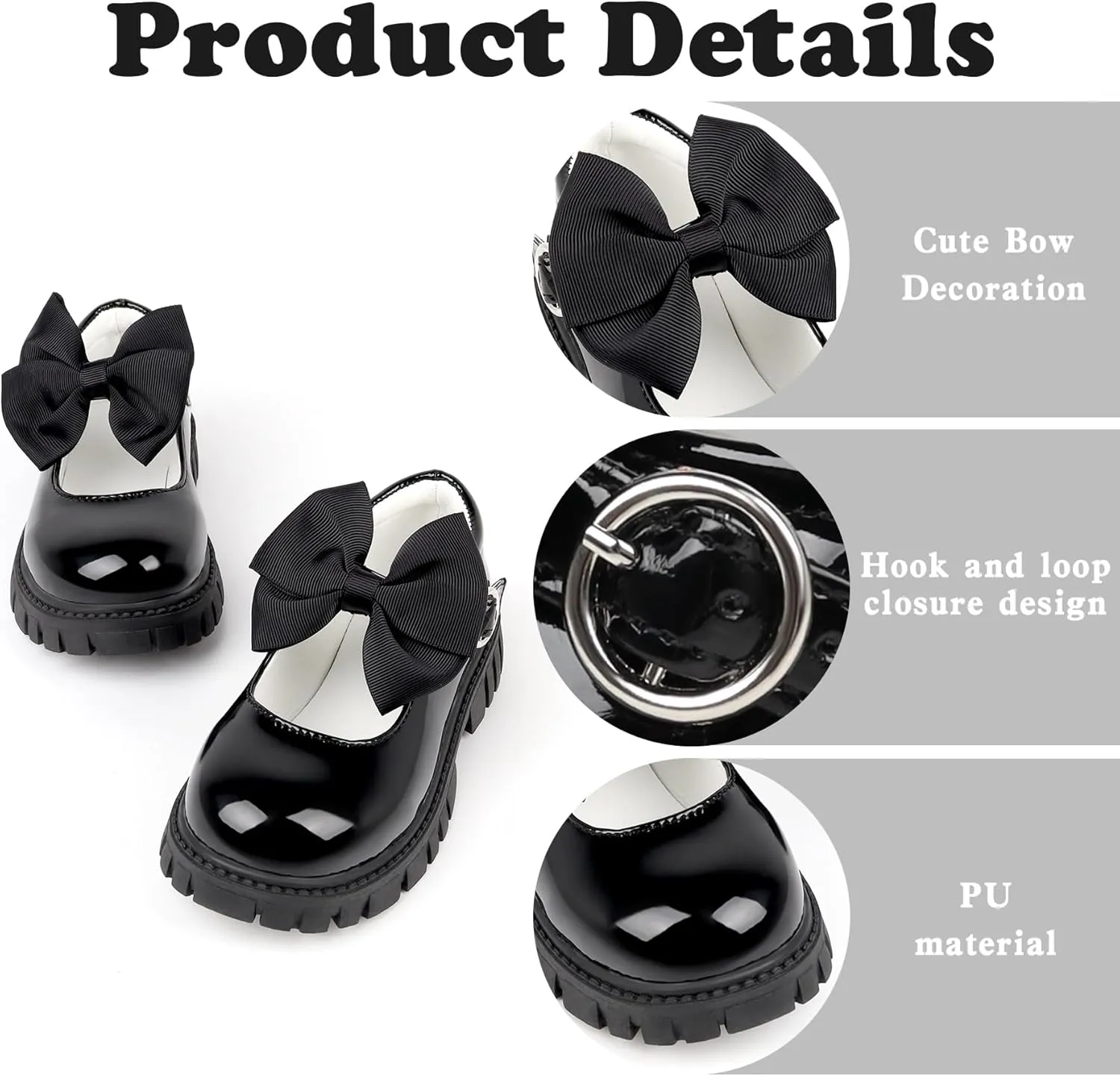 Dress Shoes for Girls Bow Flower Girl Mary Jane Flats Little Girl Dress Shoes for Wedding, Party, Birthday