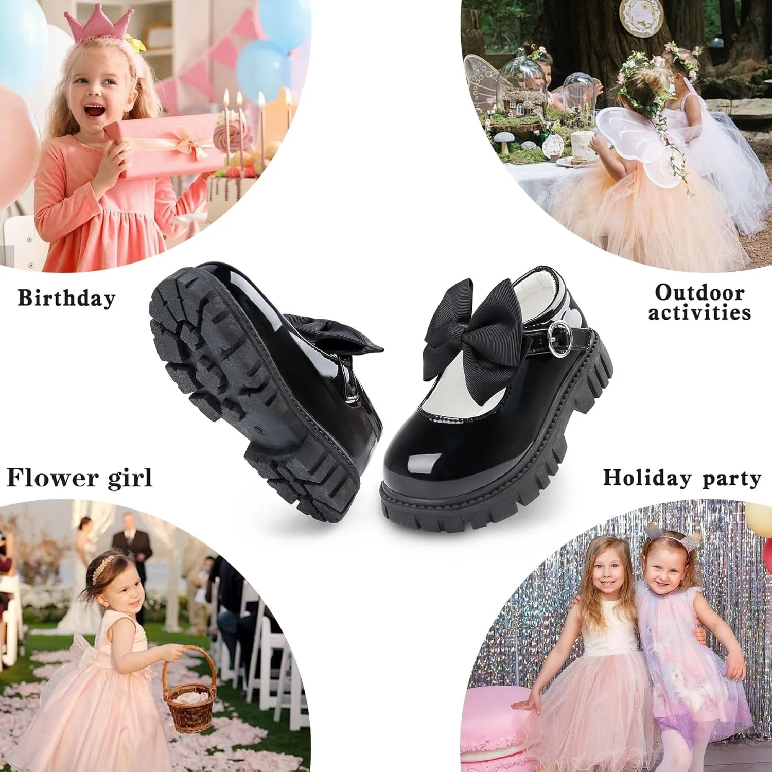 Dress Shoes for Girls Bow Flower Girl Mary Jane Flats Little Girl Dress Shoes for Wedding, Party, Birthday