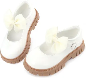 Dress Shoes for Girls Bow Flower Girl Mary Jane Flats Little Girl Dress Shoes for Wedding, Party, Birthday