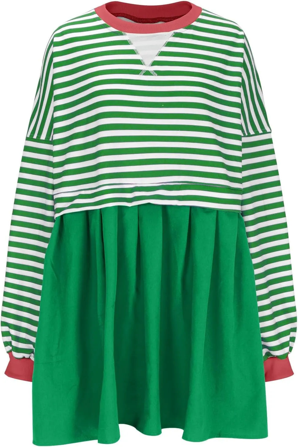 Dresses for Women 2024 Trendy Patchwork Striped Causal Long Sleeve Crewneck Sweatshirt Dress Cute Ruffle Mini Dress
