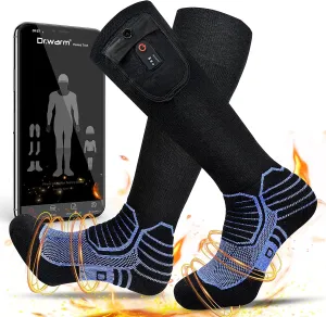 Dr.Warm Heated Socks with APP Remote Control, 3000mAh 7.4V Rechargeable Battery Heating Socks for Men Women, Winter Foot Warmer for Hunting Ice Fishing Camping Hiking Skiing