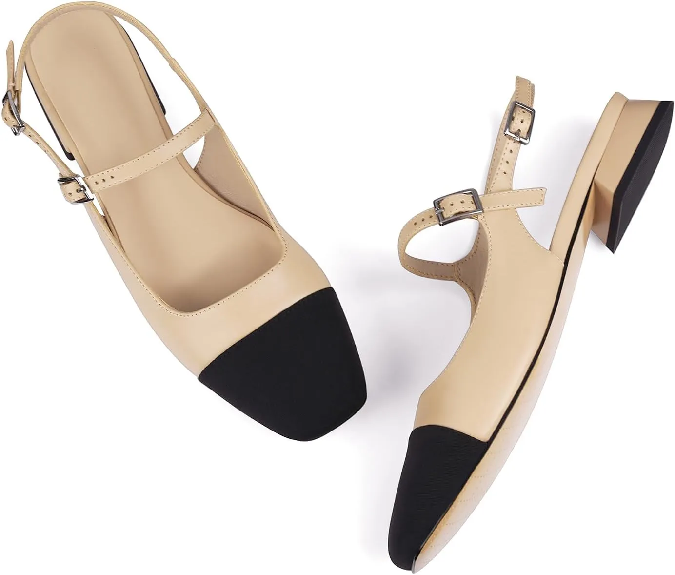 Dsevht Slingback Flats for Women Closed Square Toe Mary Jane Ballet Flats Casual Fashion Dress Shoes for Women