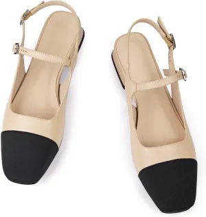 Dsevht Slingback Flats for Women Closed Square Toe Mary Jane Ballet Flats Casual Fashion Dress Shoes for Women
