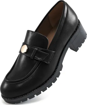Ecetana Womens Loafers Comfortable Slip On Chunky Platform Penny Fashion Shoes for Business Work Casual