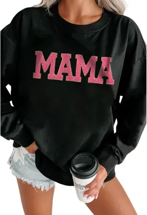 Ecosunny Women's Casual Holiday Mardi Gras Sweatshirt Sequin Print Round Neck Long Sleeve Loose Pullover Tops
