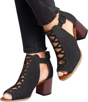 Eduavar Sandals for Women Dressy Summer, Sandals for Women Dressy Summer Heel Sandals Lace Floral Close Toed Zip Up Sandals